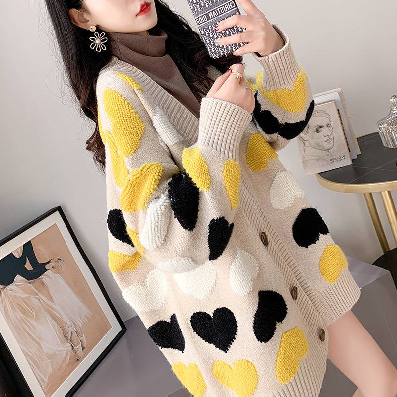 Loose Lazy Sweater Coat for Women Autumn Winter Thickening Korean Fashionable Long Sweater Cardigan    