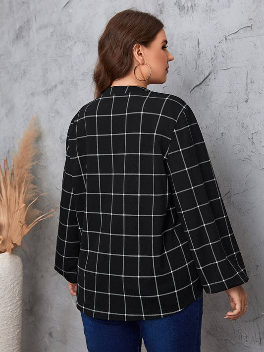 Retro Plaid Plus Size Ladies Shirt with Long Sleeves    