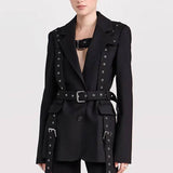 Rivet Buckle Slim Office Blazer with Chic Design for Women    