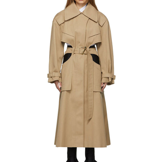 Elevated Spring/Autumn Long Trench Coat with Cutout Design    