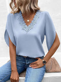 Lace V-Neck Flared Sleeves Loose Shirt Women's Top    