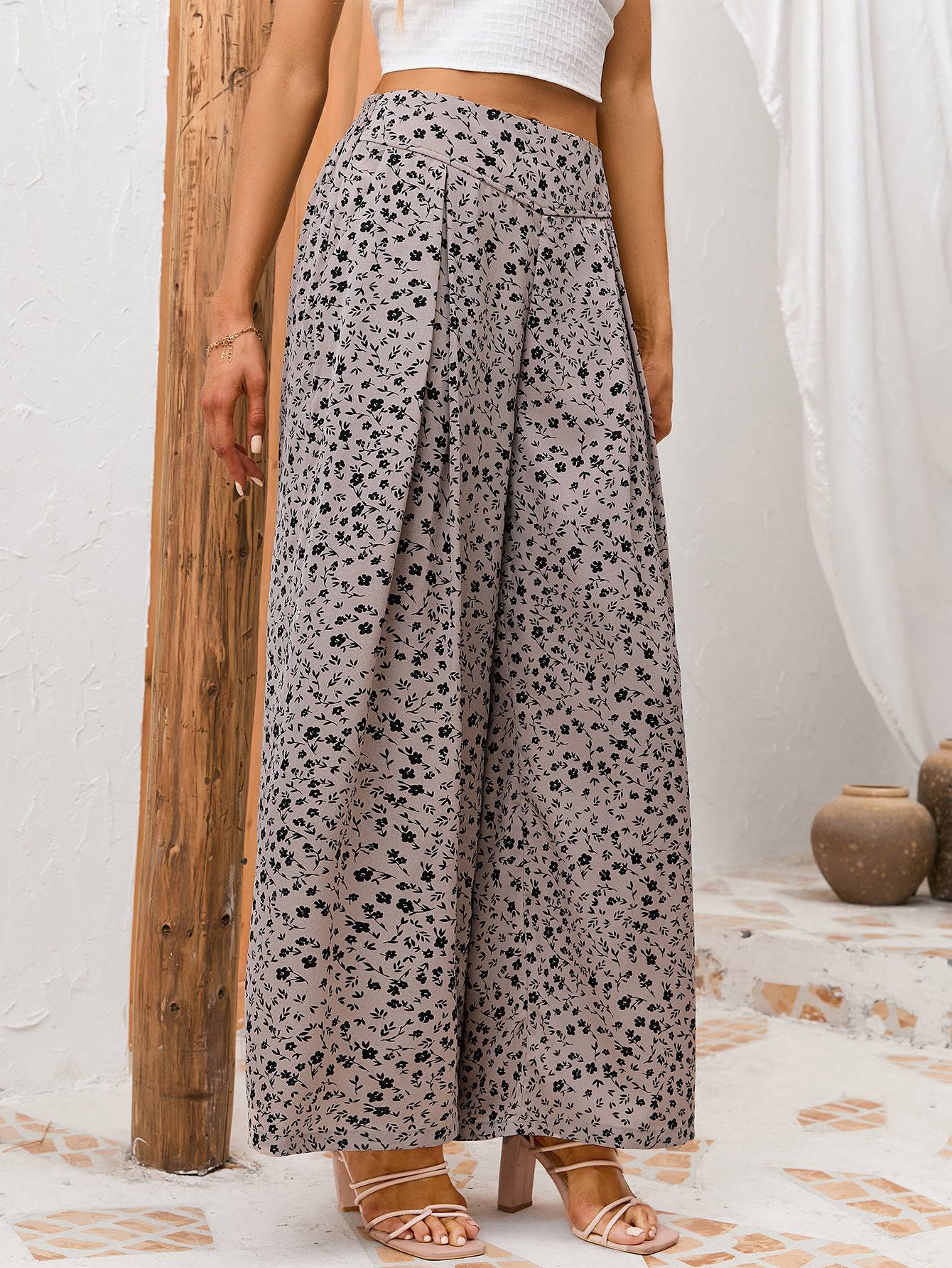 Loose High Waist Floral Wide Leg Pants    