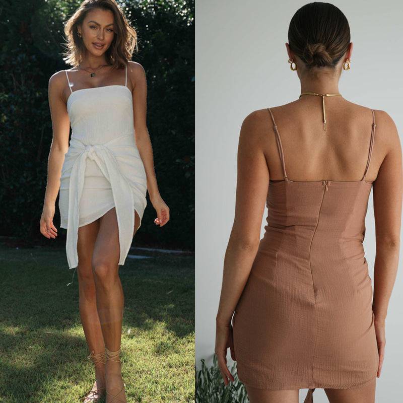 Knotted Sling Solid Color Bodycon Dress    