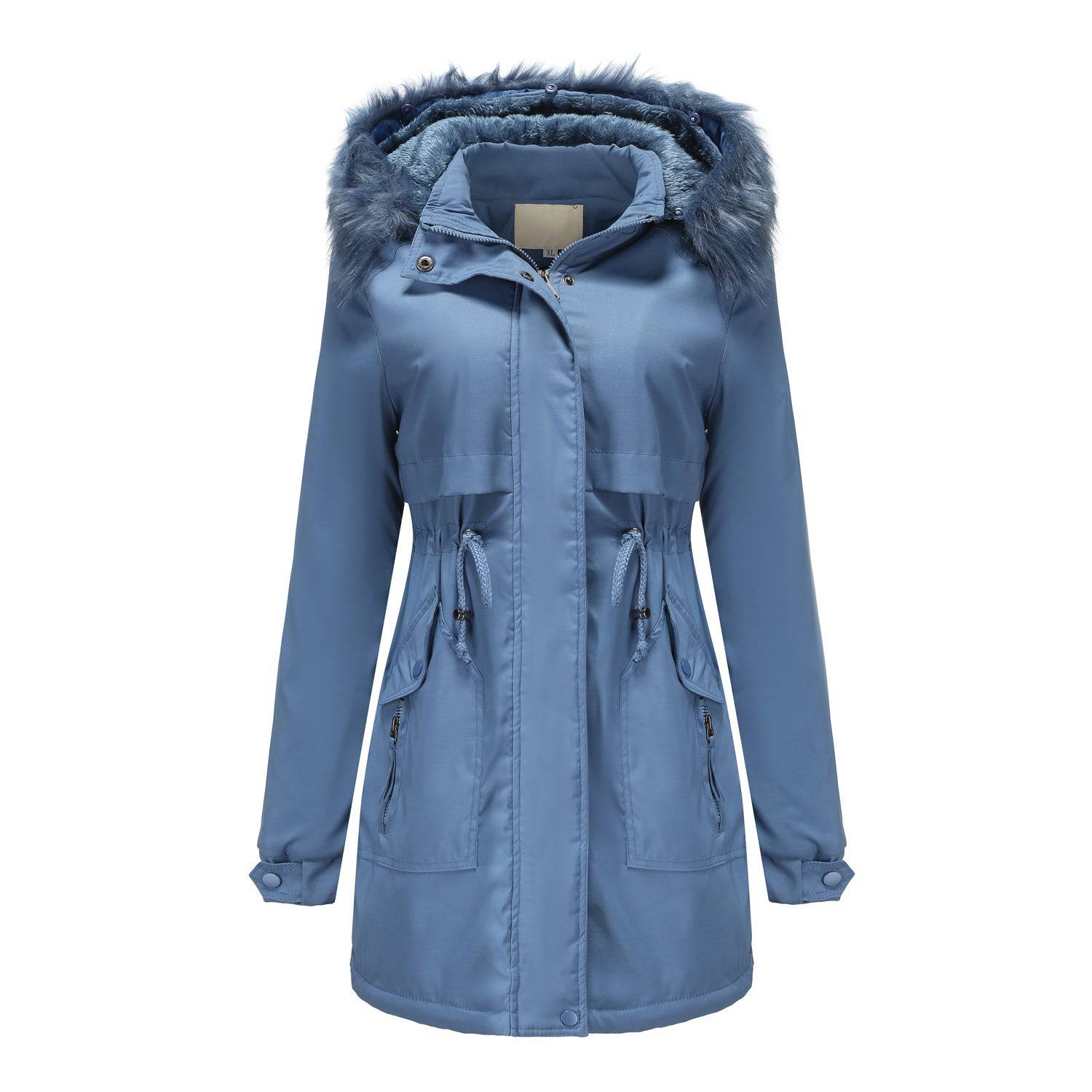 Women's Quilted Parka with Detachable Fur Collar and Hat    