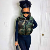 Quilted Camouflage Vest with Stand Collar and Zipper Closure    