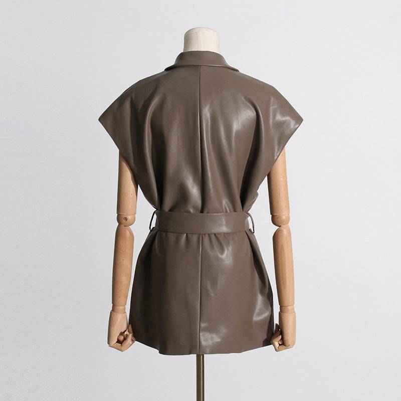 Retro-Inspired Faux Leather Waist-Control Vest    