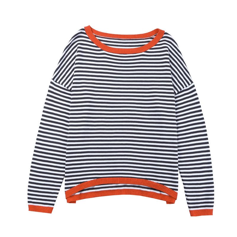 Stylish Off-Shoulder Sweater with Contrast Color Trim and Striped Pattern    