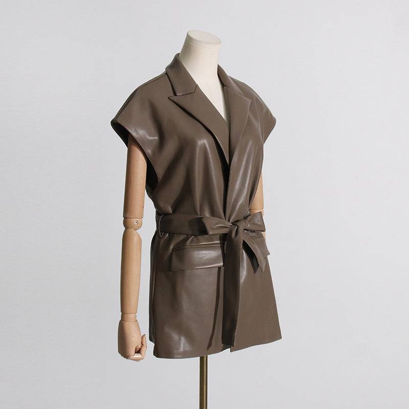 Retro-Inspired Faux Leather Waist-Control Vest    