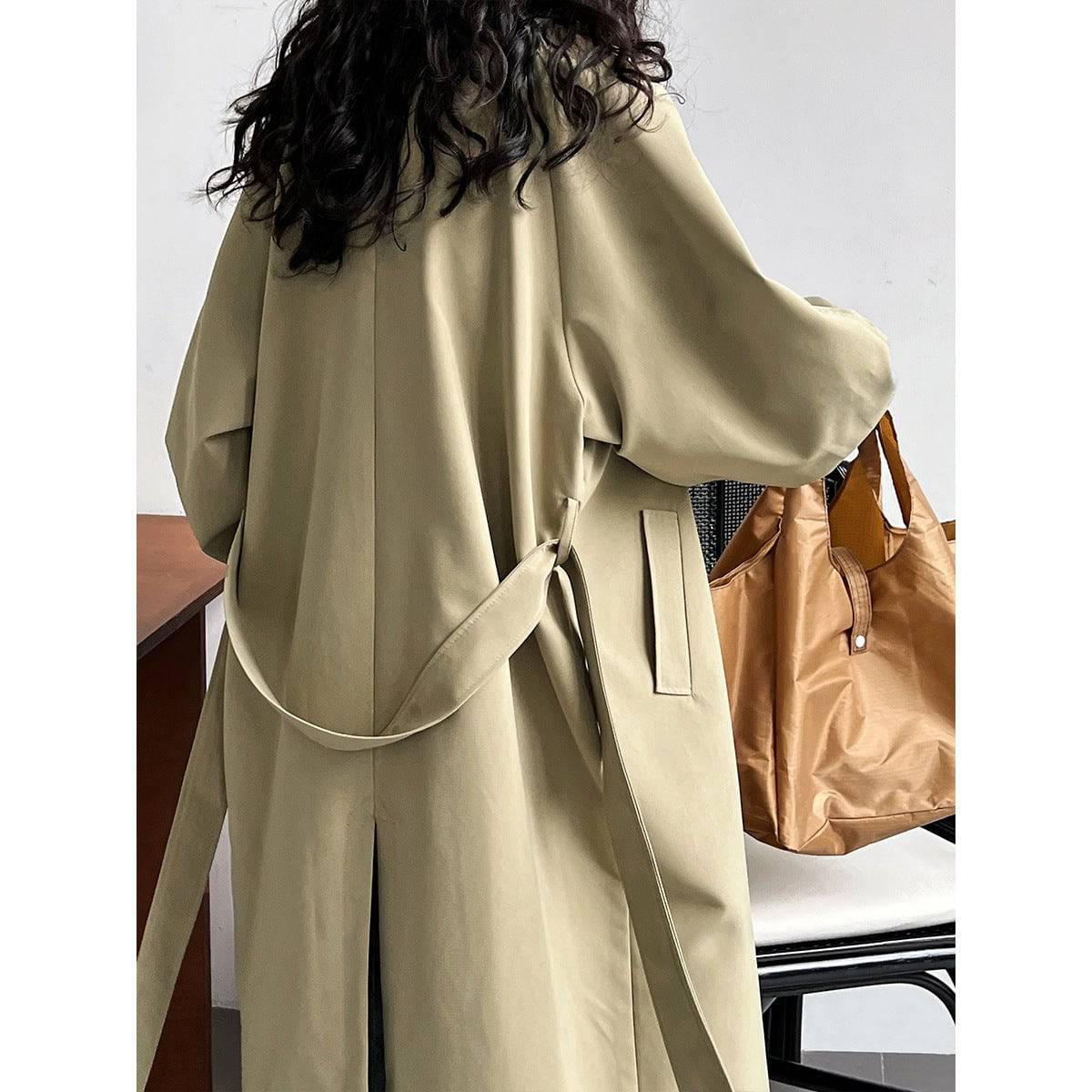 Korean Style Loose Fit Spring/Fall Trench Coat with Puff Sleeves and Waist Control    