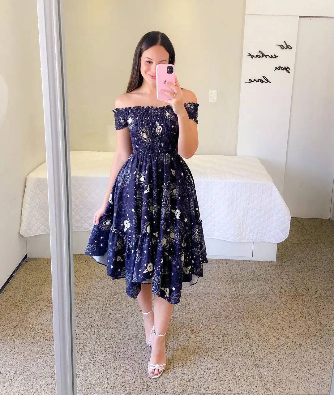 Floral Print Off-Shoulder A-Line Midi Dress    