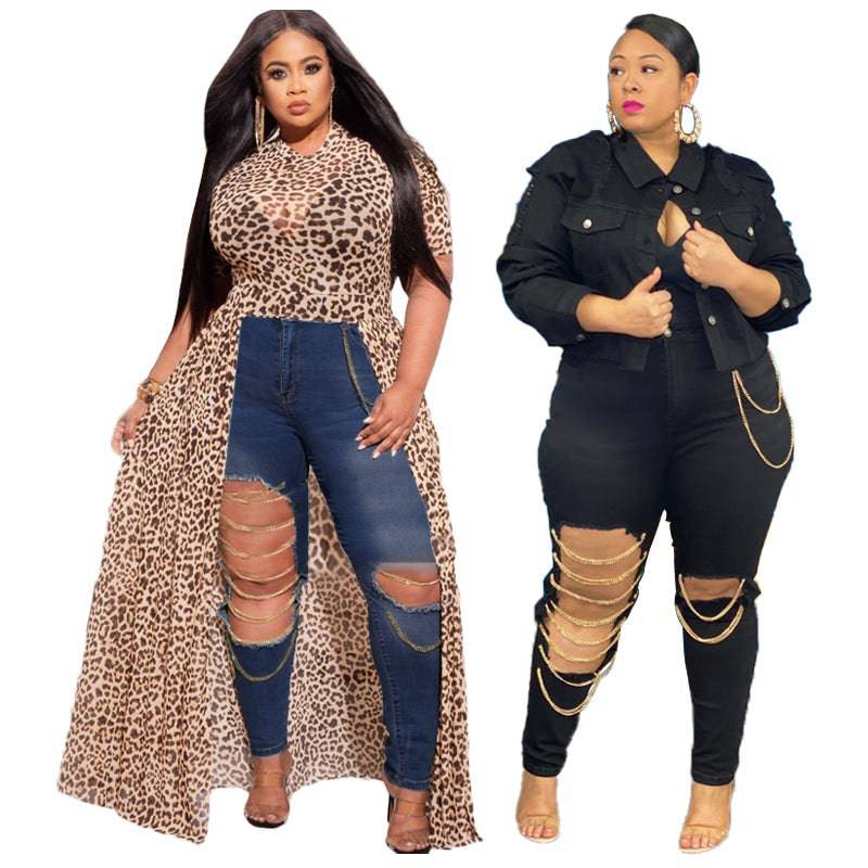 Fashion Forward Plus Size High Elastic Jeans with Chic Cutouts    