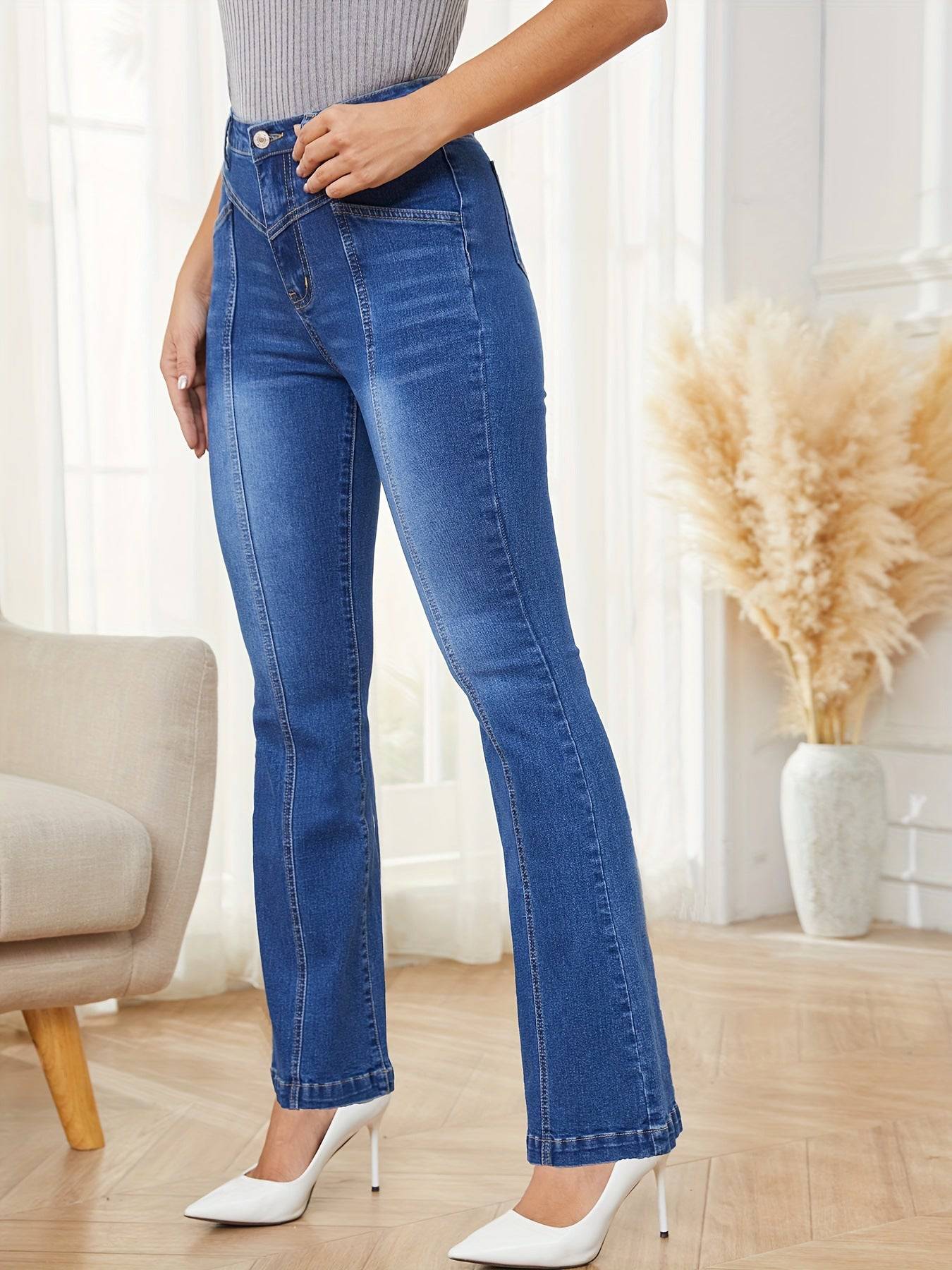 Jeans Women Splicing Office Straight Leg Pants Stretch Washed Jeans    