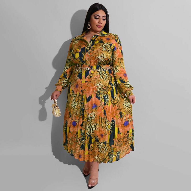 Elegant Plus Size Autumn Winter Printed Maxi Dress    