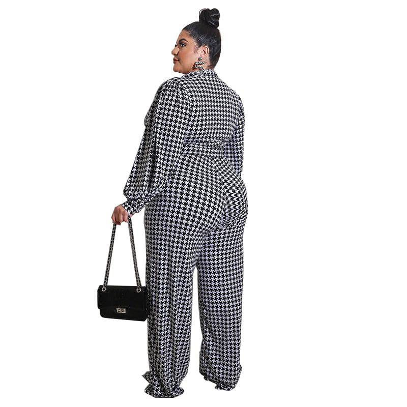 Spring Bubble Sleeve Printed Jumpsuit for Plus Size Women    