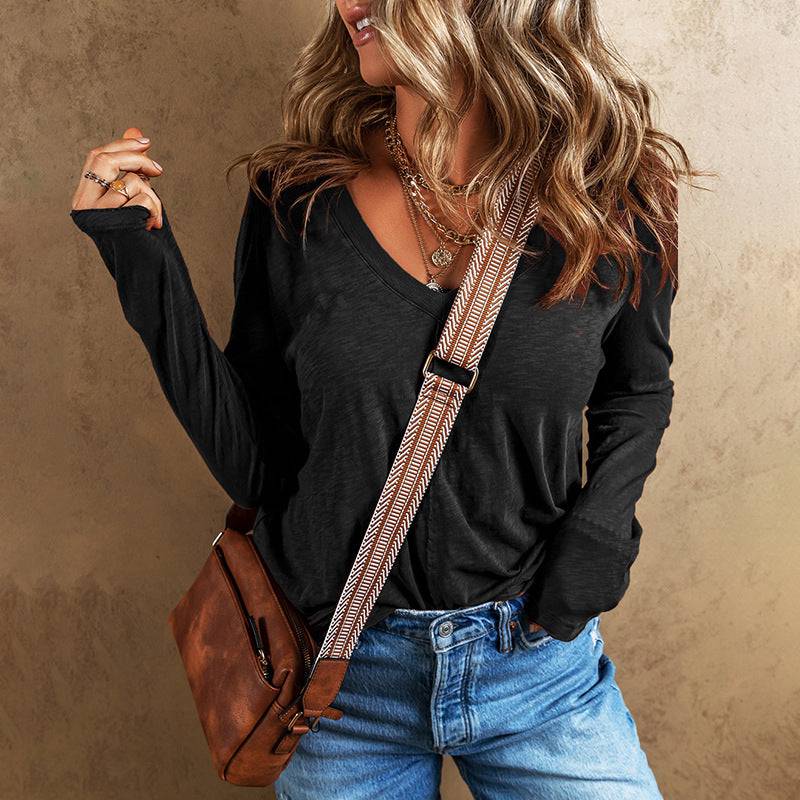 Elegant V-Neck Long Sleeve Casual Sweater for Women    