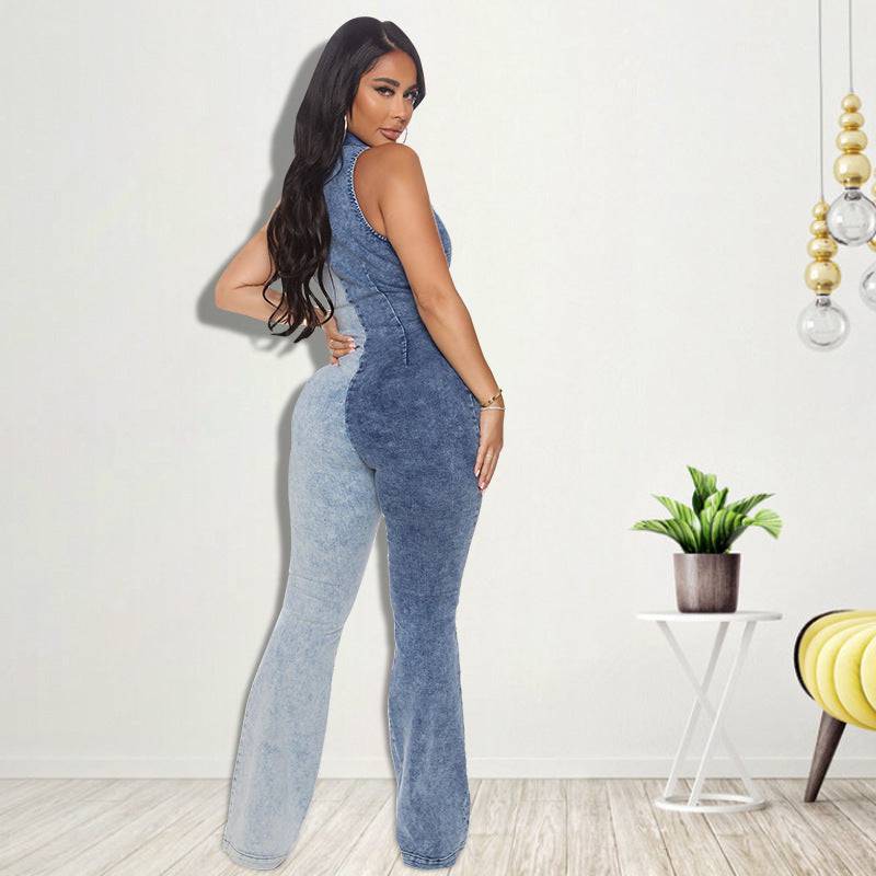 Sexy Denim Jumpsuit for Plus Size Women - Autumn Color Matching    