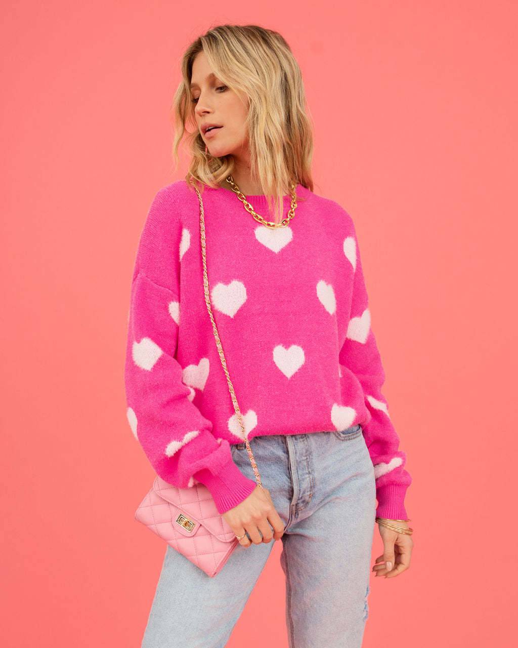 Valentine's Day Heart Jacquard Sweater for Women - Plus Size Peach    