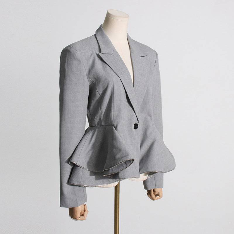 Office-Ready Elegant Slim Fit Ruffled Waist Blazer    