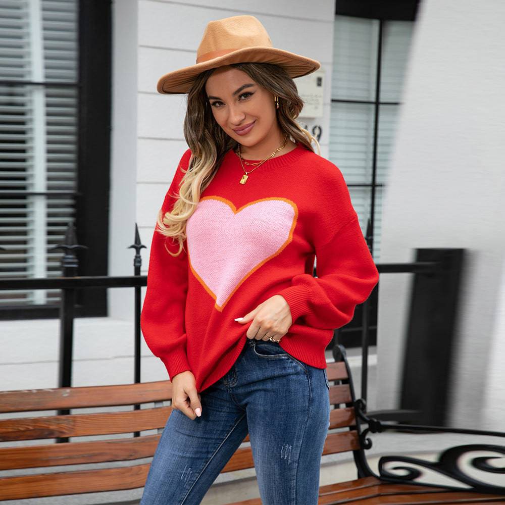 Valentine's Loose Fit Color Block Sweater    