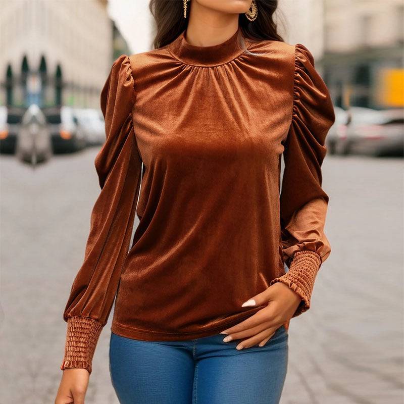 Velvet Mock Neck Long Sleeve Top for Women    