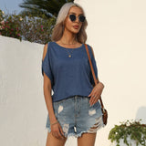 Solid Color Off Shoulder Top with Short Sleeves for Casual Wear    