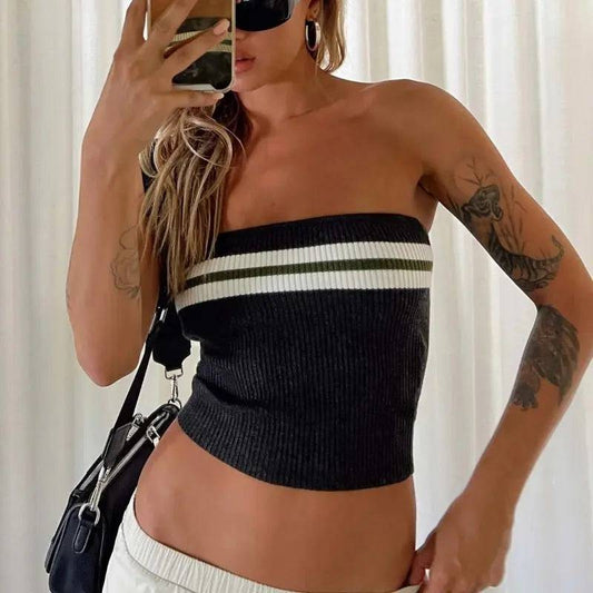 Striped Color Block Knitted Tube Top for Women - Sleek and Sexy Slim Fit    