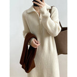 Winter Chic Zippered Knit Dress with Long Sleeves    