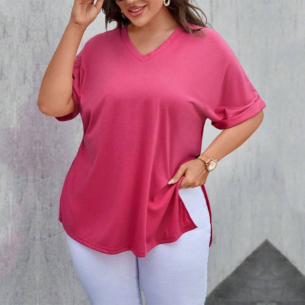 Flattering V-Neck Plus Size Women's Short Sleeve T-Shirt Top    