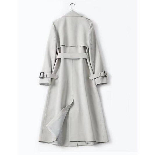 Elegant Patchwork Windbreaker Coat with Cinched Belt    