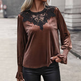 Velvet Lace Long Sleeved Sweater for Women    