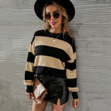 Striped Winter Knitwear Sweater for Women - Plus Size Slimming Pullover    