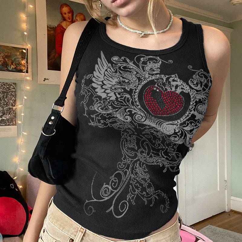 Rhinestone Embellished Sleeveless Vintage Tank Top for Women    