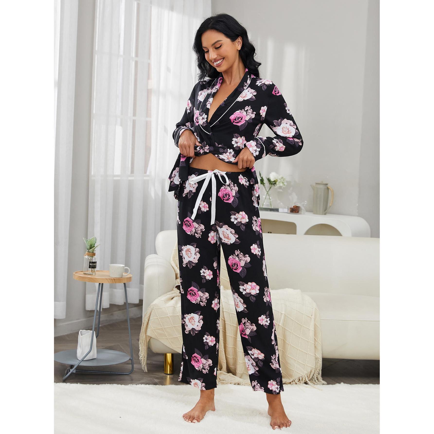 Floral Belted Two Piece Set for Women's Nightwear and Lounging    