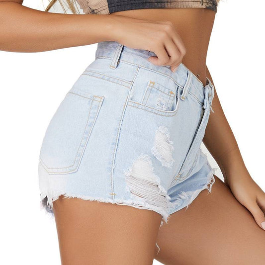 Sexy High-Rise Denim Shorts for Women with Ripped and Frayed Details    