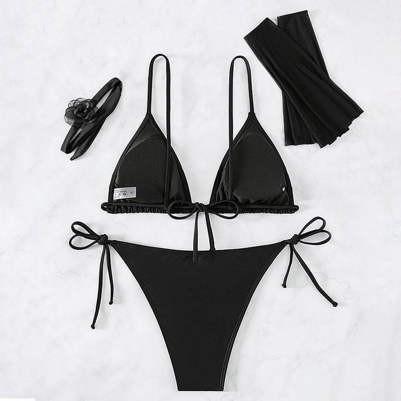 Sexy Solid Color Four-Piece Bikini Set for Women    