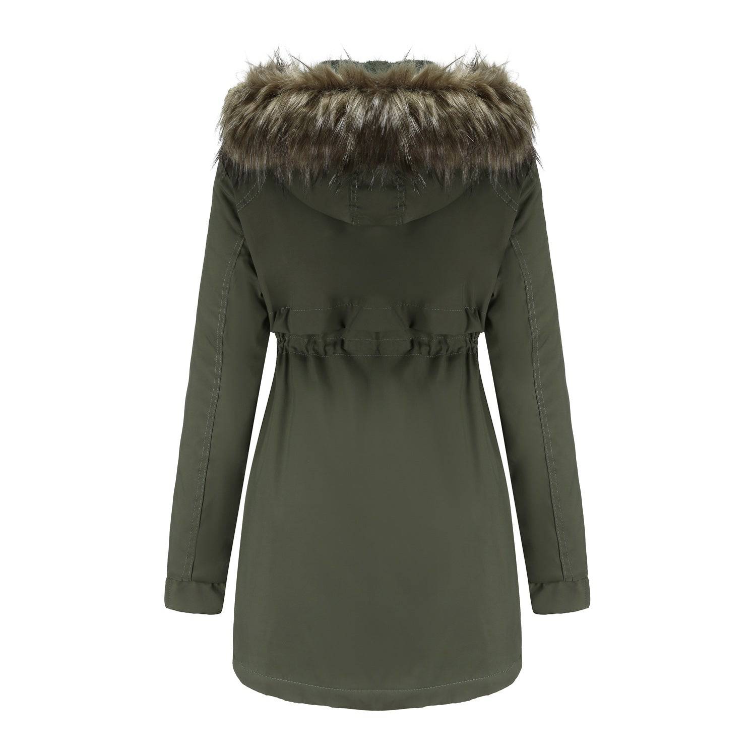 Women's Quilted Parka with Detachable Fur Collar and Hat    