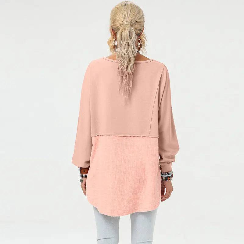 Frayed Asymmetric Long-Sleeved Top for Women in Solid Color    