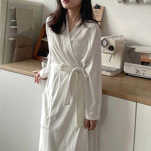 Korean Placket Nightgown Women's Design Autumn Winter Cotton Towel Material Warm Skin Friendly Cardigan Loose Pajamas    