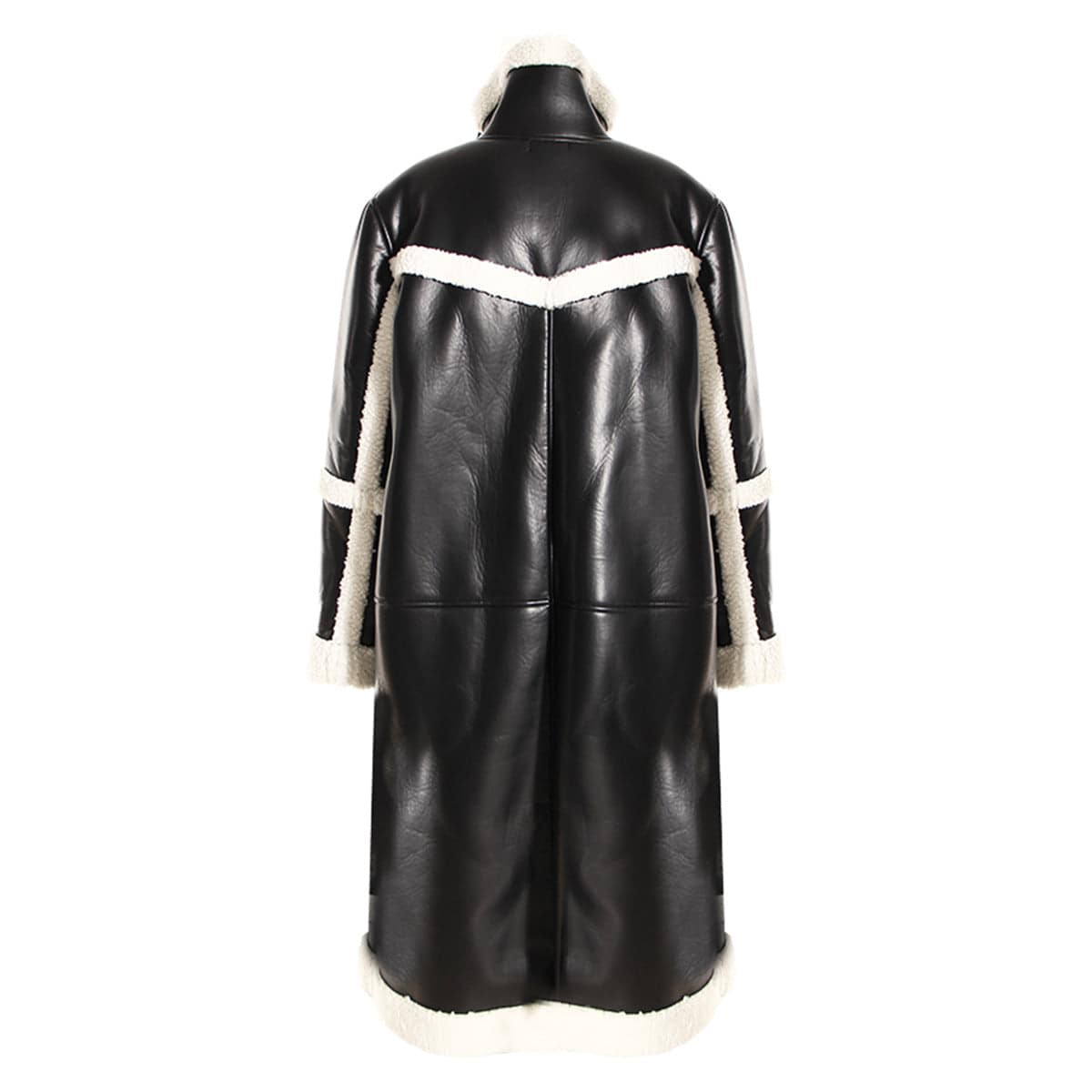 Patchwork Color Contrast Overknee Coat with Fur and Leather    