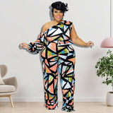 Winter Plus Size Off-the-Shoulder Jumpsuit Trousers with Printing    