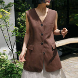 Slim Fit Sleeveless Linen Vest Cardigan for Women    