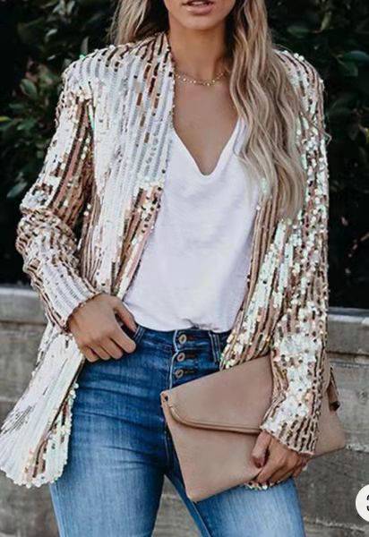 Stylish Sequin Collared Blazer for Women    