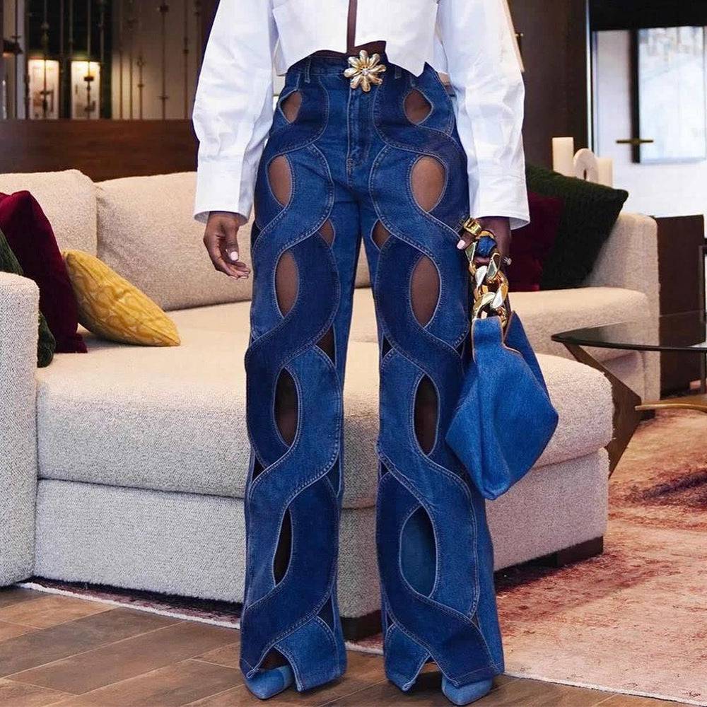 Twist Love Wide Leg Denim Jeans With Metal Buckle    