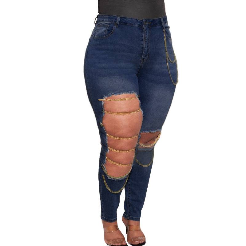 Fashion Forward Plus Size High Elastic Jeans with Chic Cutouts    