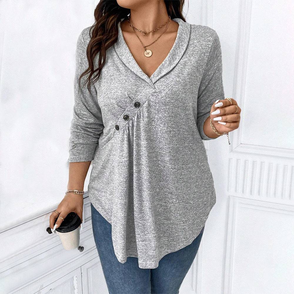 Irregular Asymmetric Long Sleeve Plus Size Blouse    