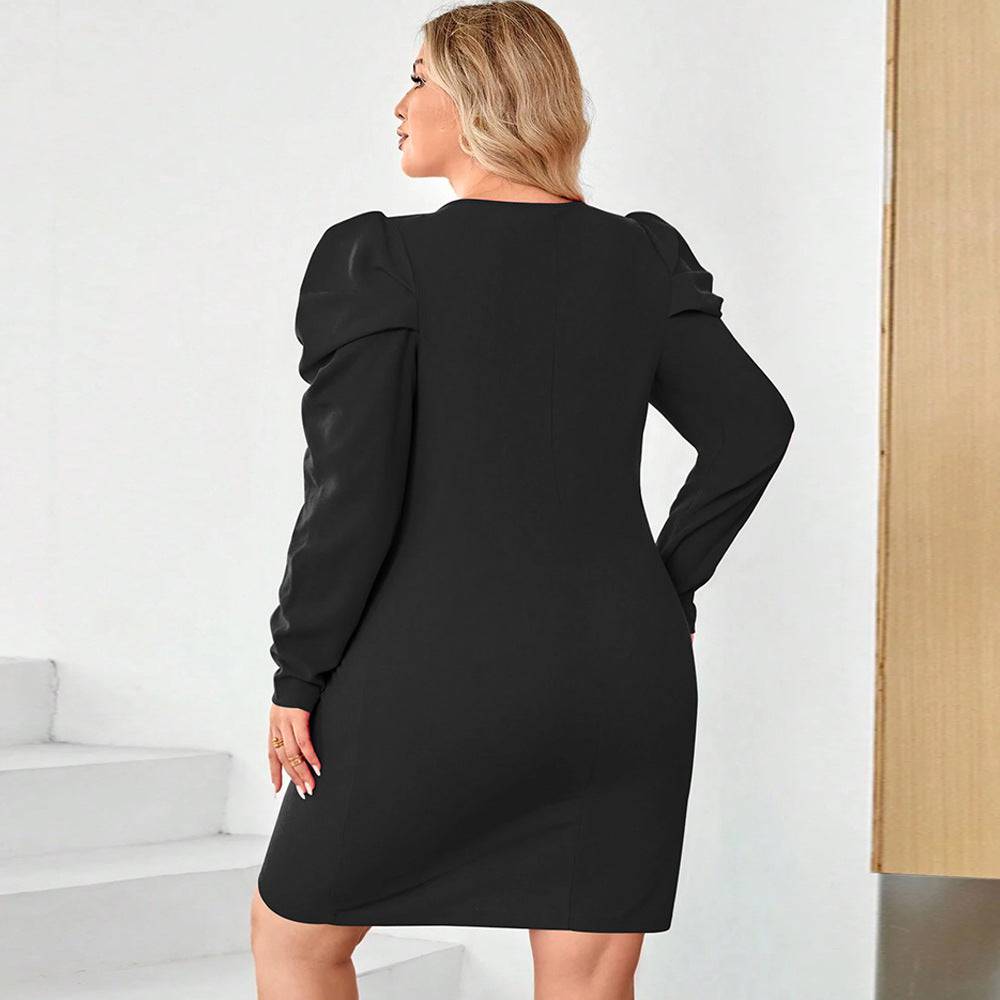 Elegant Plus Size Cutout Waist Sheath Dress with Gigot Sleeves    