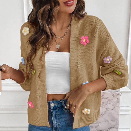 Floral Knitted Cardigan Sweater Coat for Casual Comfort    