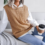 Stay Cozy and Stylish Hollow Out Leaves Knitted Vest Sweater for Women    