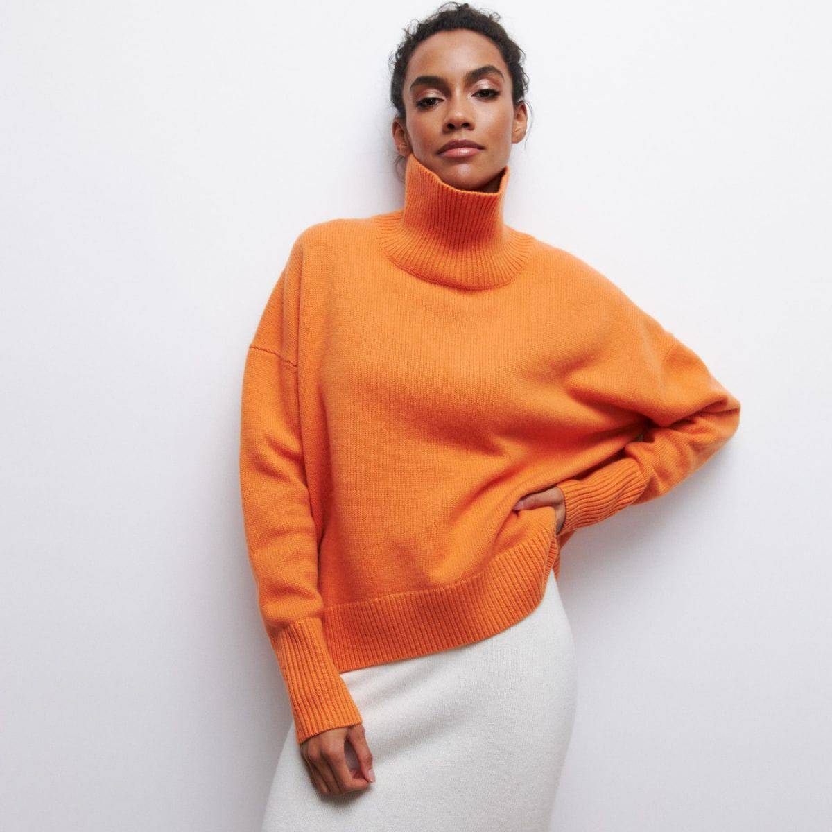 Popular Half Turtleneck Loose Women's Sweater for Autumn and Winter    