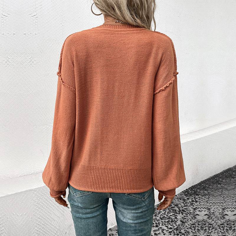 Solid Color Long Sleeve Sweater for Autumn and Winter Wear    